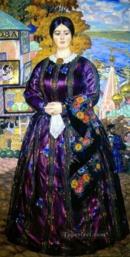 Mikhailovich Pintura al %C3%B3leo - La esposa del comerciante 1915 Boris Mikhailovich Kustodiev
